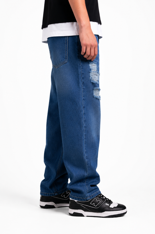 Jean Baggy Azul Medio Destroye