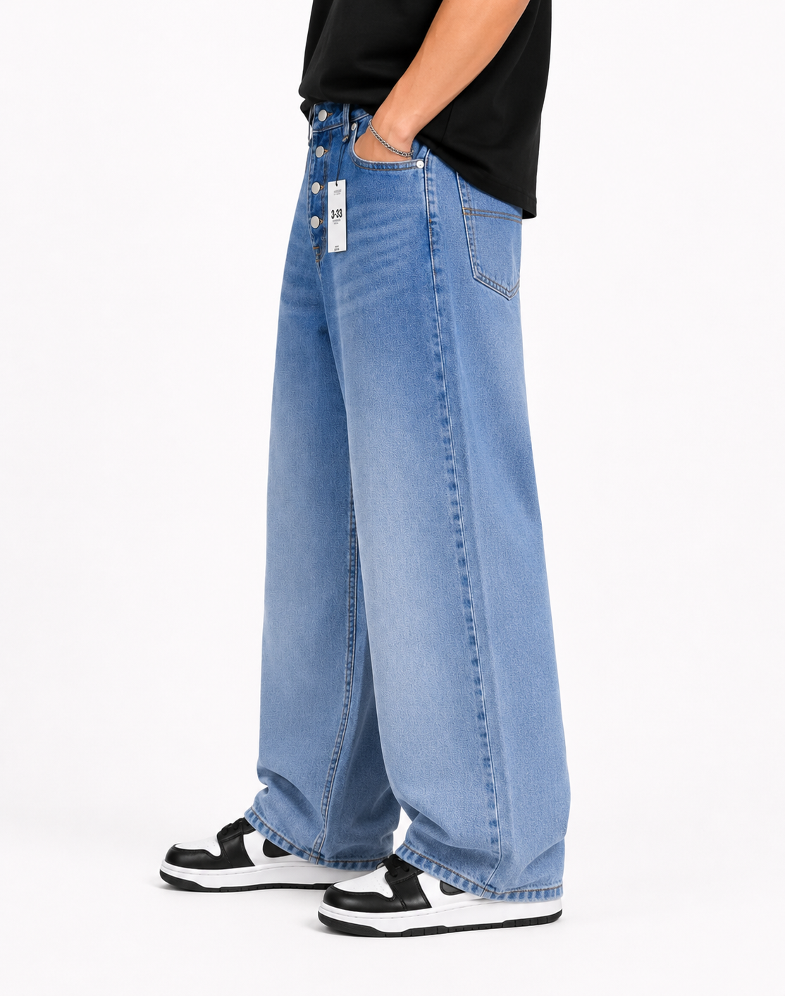 Jean Baggy Azul Medio con Botones Expuestos