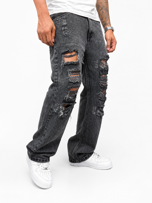 Jean Baggy Gris Oscuro Destroyed