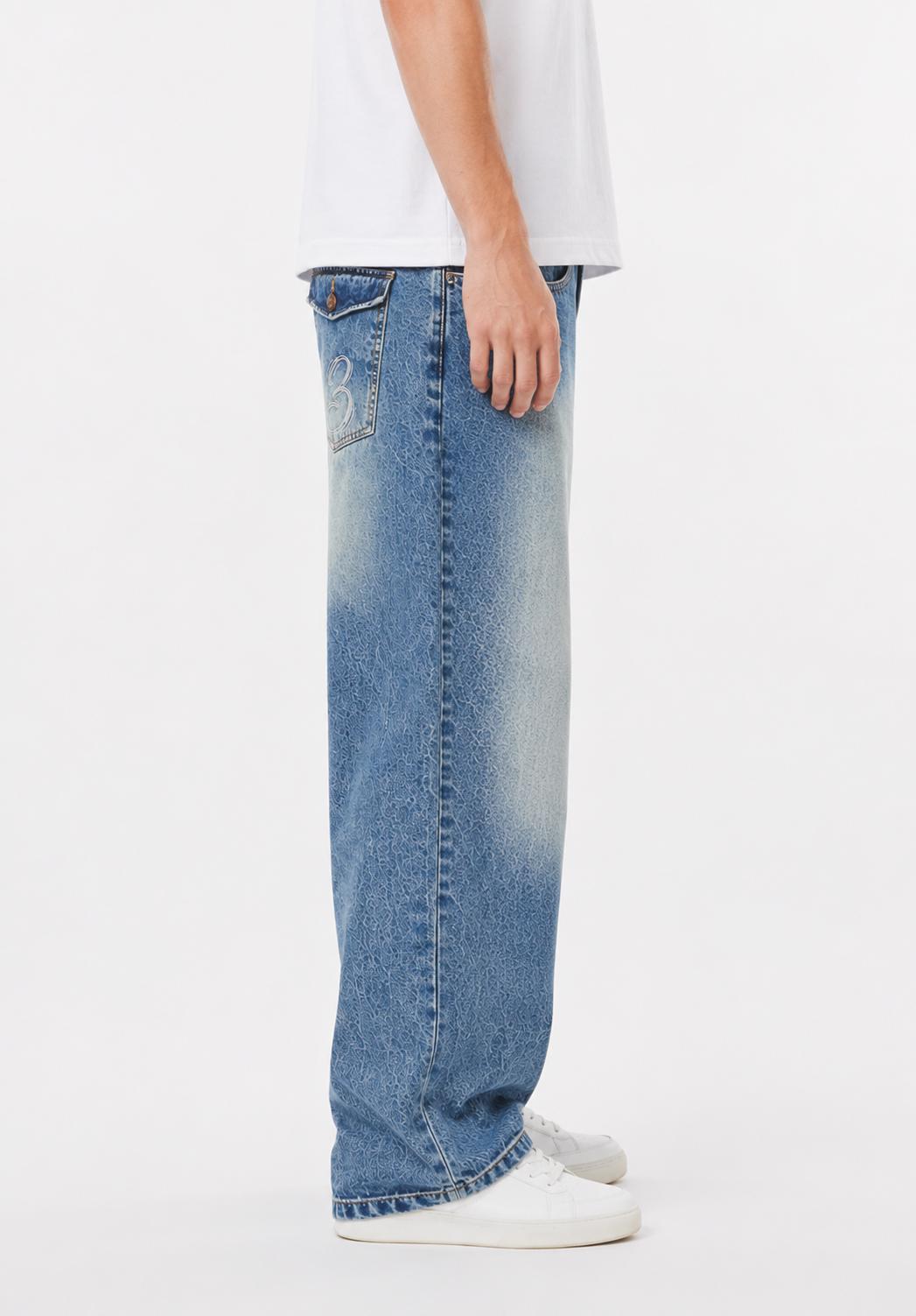 Jean Baggy Azul Desgastado Efecto Whiskers