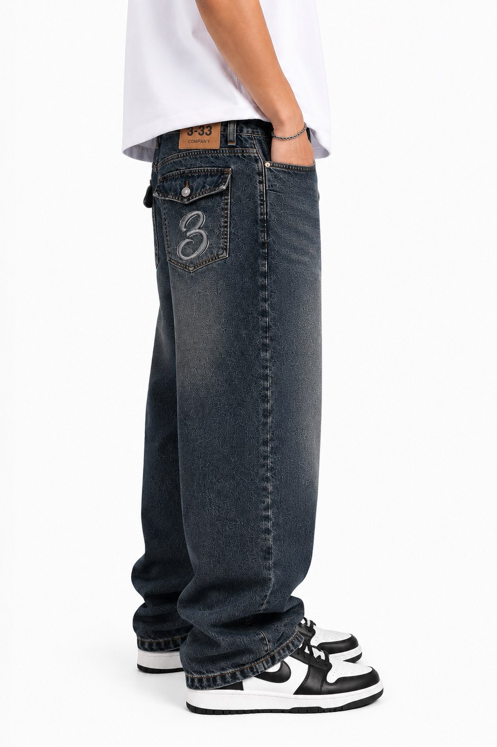 Jean Baggy Azul Oscuro Bolsillos con Solapa