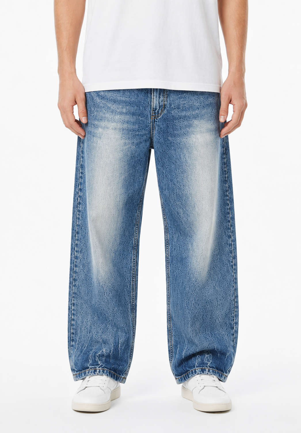 Jean Baggy Azul Desgastado Efecto Whiskers