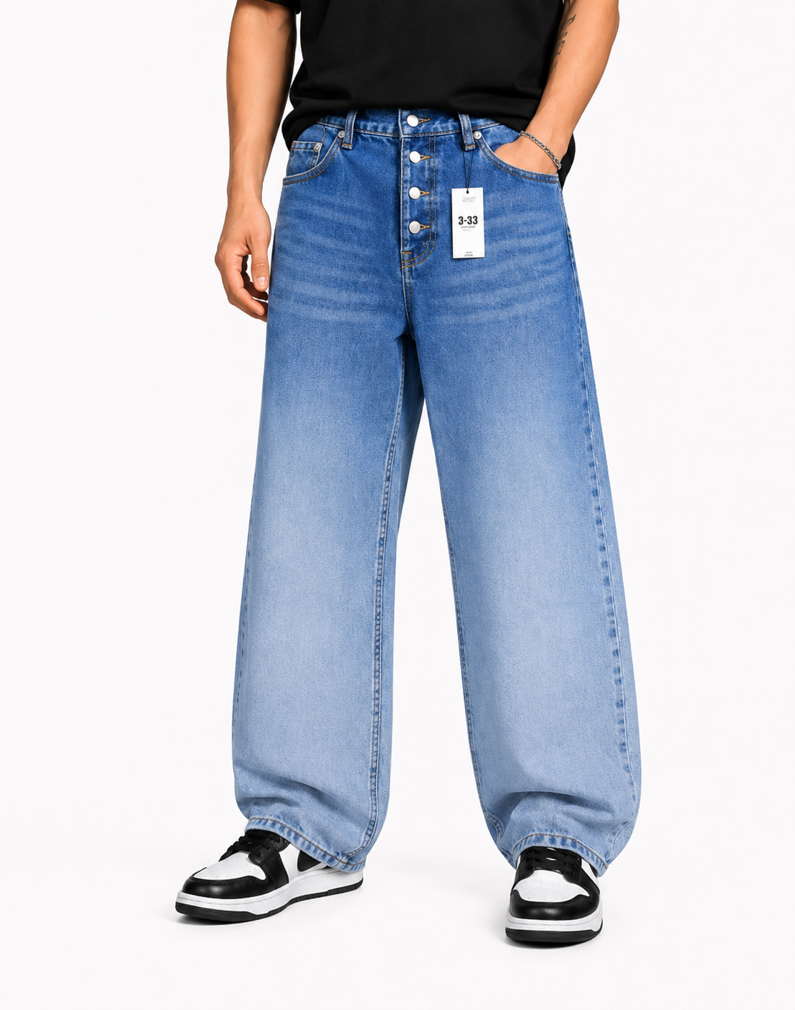 Jean Baggy Azul Medio con Botones Expuestos