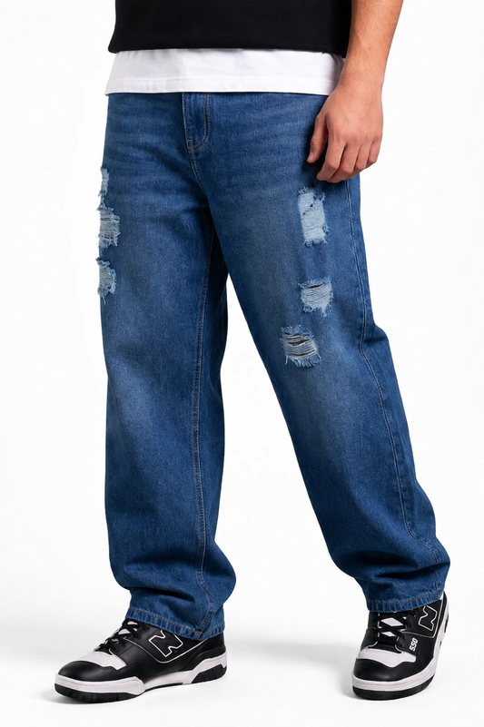 Jean Baggy Azul Medio Destroye